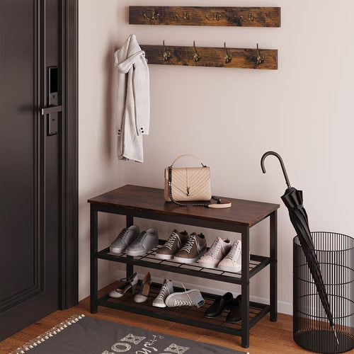Entryway 3-tier Shoe Rack Bench Set,with 2 Coat Racks,Bag,Hat Hanging Organizer,for Foyer